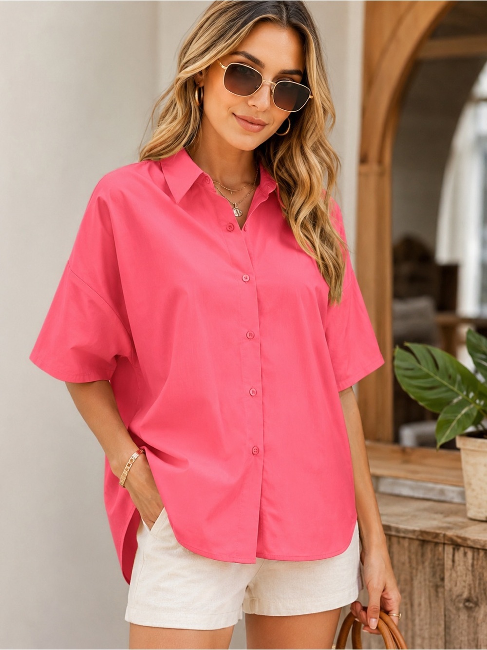 NWT Calvin Klein Womens Pink Cotton Button Front Shirt XL